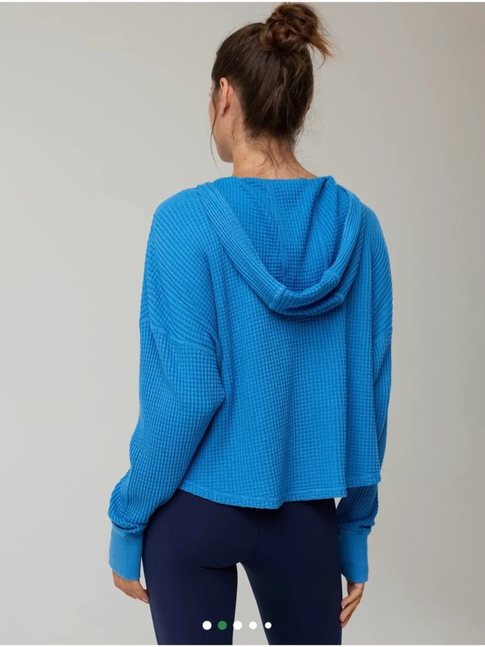 Aerie Offline Sky Blue Wow! Waffle Oversized Cropped Hoodie Size Medium - Picture 4 of 10